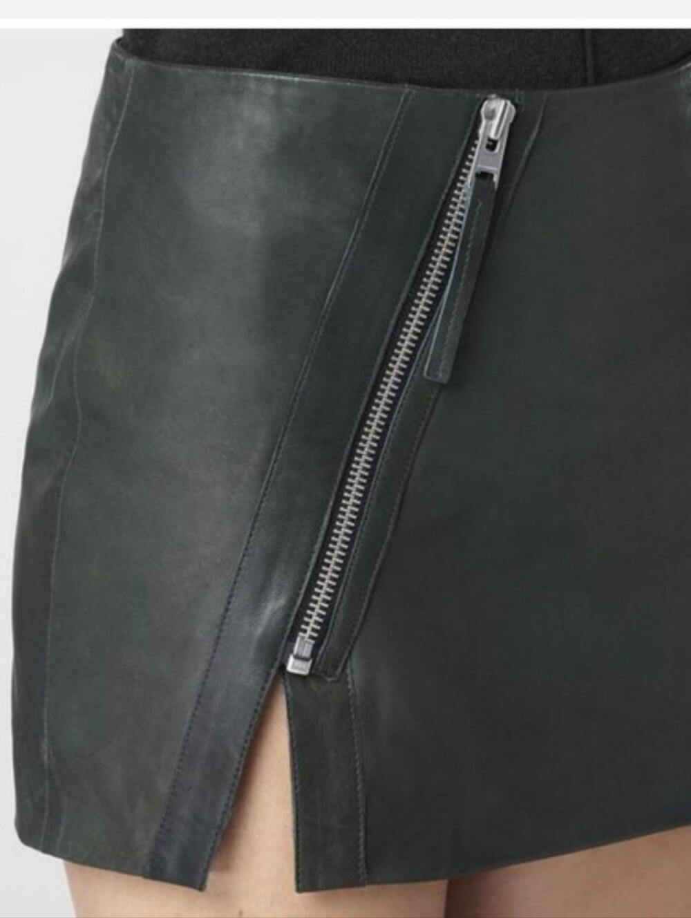 All Saints 100% Black Leather Split Skirt